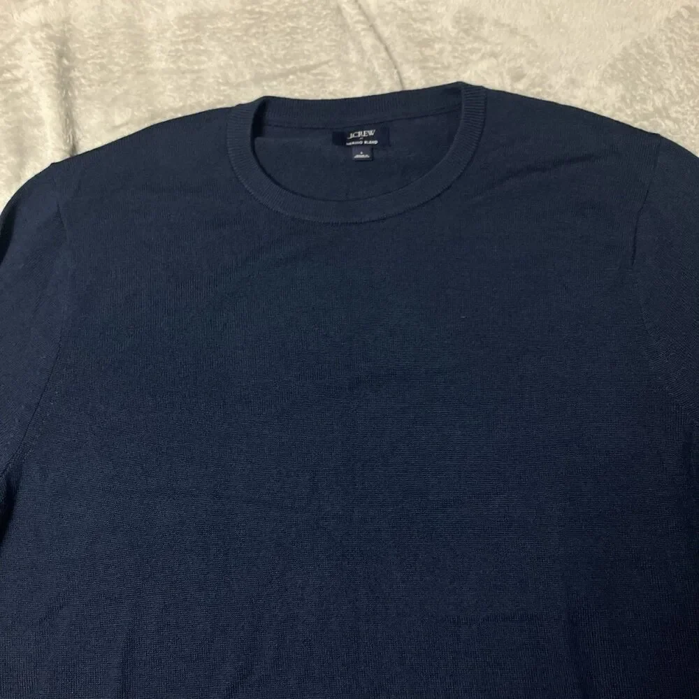 J‎ Crew Merino Blend Sweater Mens L Blue Minimal Preppy Classic Crewneck CL440